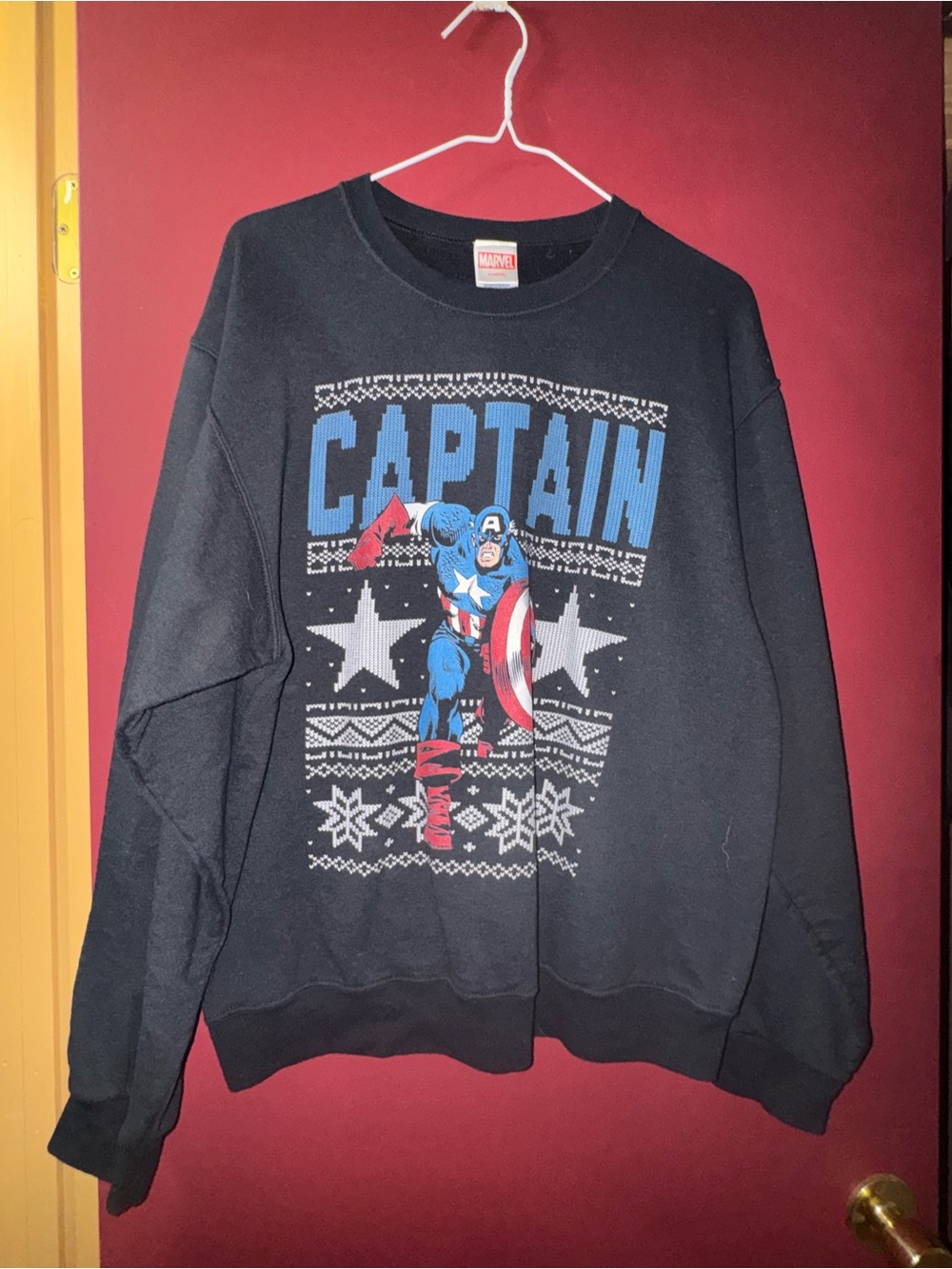 Marvel Captain America Crewneck Sweatshirt in Black with Blue and Red Graphic